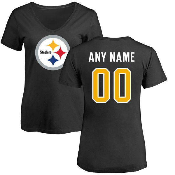 Women Pittsburgh Steelers NFL Pro Line Black Any Name and Number Logo Custom Slim Fit T-Shirt->nfl t-shirts->Sports Accessory